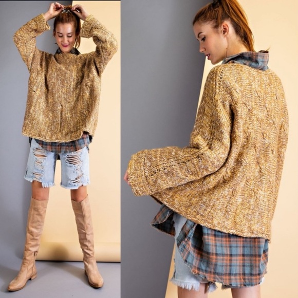 (37)New Easel Seasons Change Two Tone Knit Slouchy,Comfy Fall/Winter Sweater - Picture 3 of 3